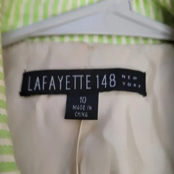 Lafayette 148 New York Womens Blazer Jacket 10 Lime Green Striped Cotton Linen - Picture 3 of 10